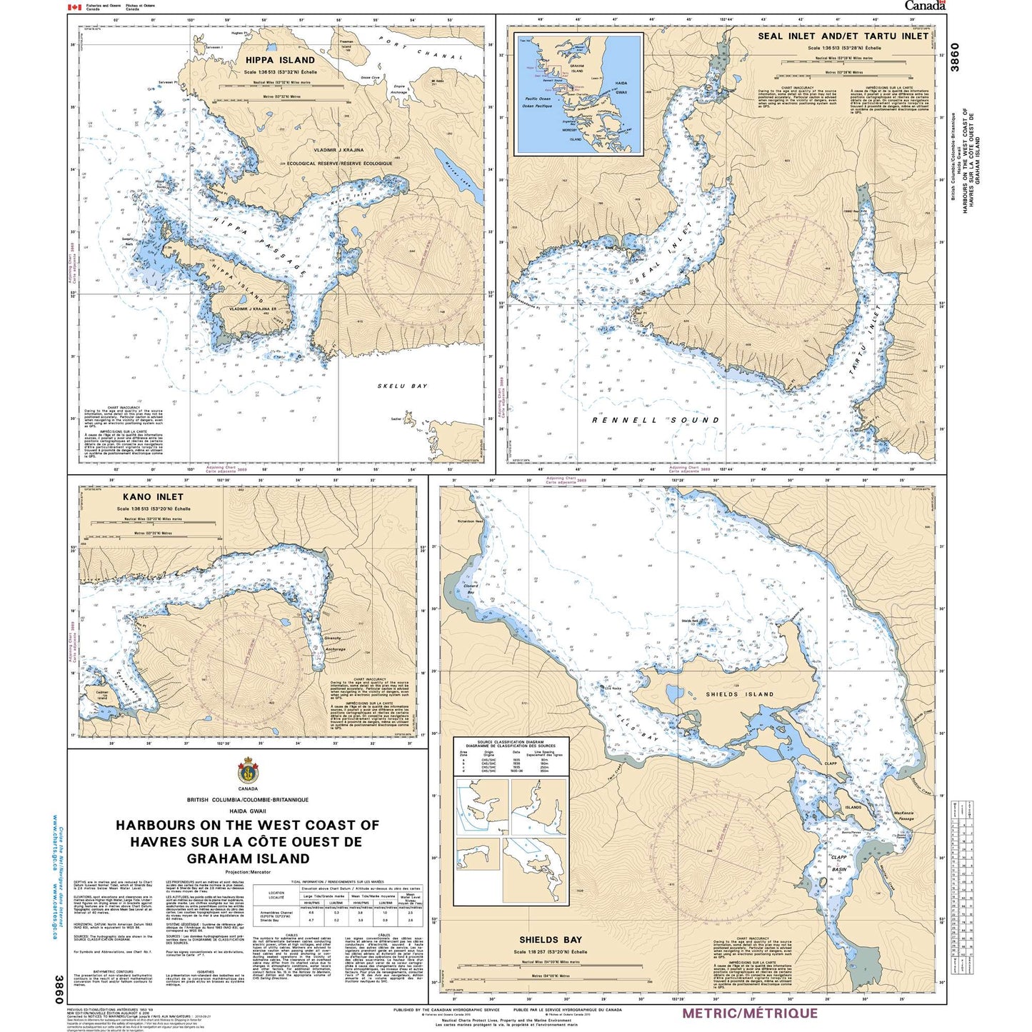 Paradise Clay CAN3860 CHS Chart Harbours on the West Coast of/Havres sur la côte ouest de Graham Island
