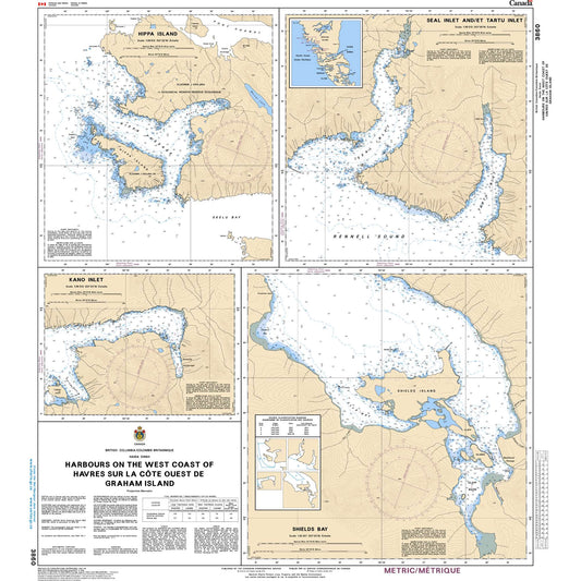 Paradise Clay CAN3860 CHS Chart Harbours on the West Coast of/Havres sur la côte ouest de Graham Island