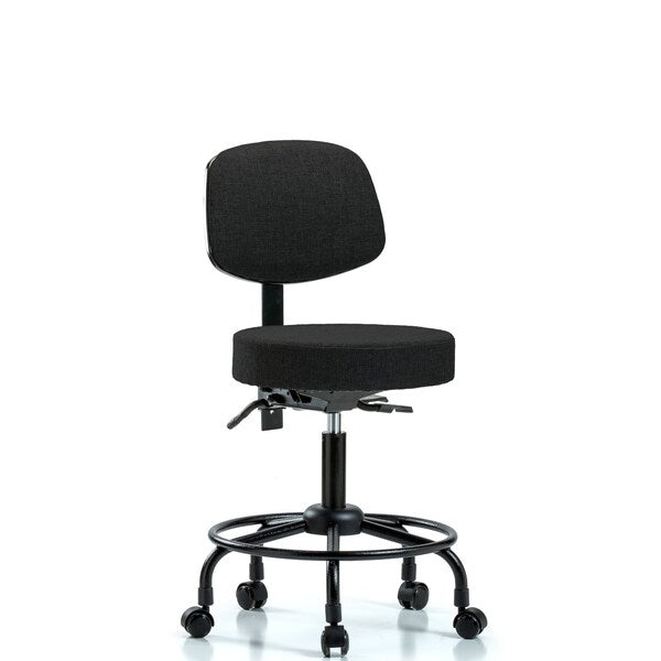 Blue Ridge Ergonomics FDHST-RT-T0-RC-F42 Rutledge Fabric Stool with Back - Desk Height with Round Tube Base & Casters in Black Fabric