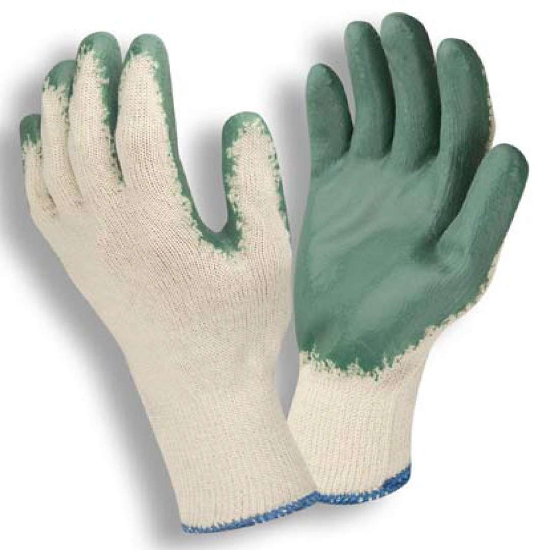 Cordova Safety 3892S Coated Machine Knits, Standard, 10-Gauge, Natural, Polyester/Cotton Machine Knit Shell with Green Latex Palm Coating