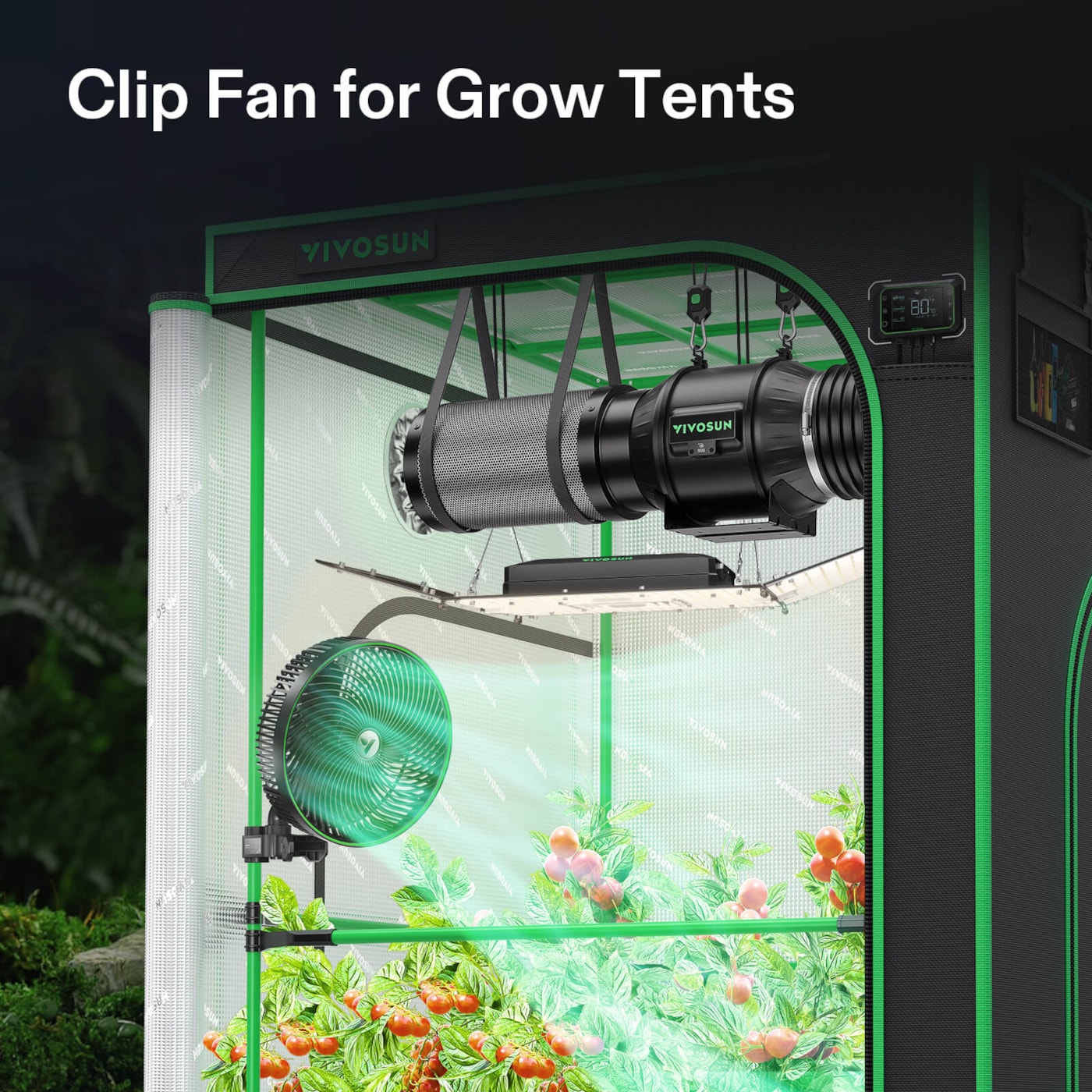 Vivosun AeroWave E9 Clip-on Fan, EC Motor, Auto Oscillation Fan, Air Circulator For Grow Tent, 2 Pack