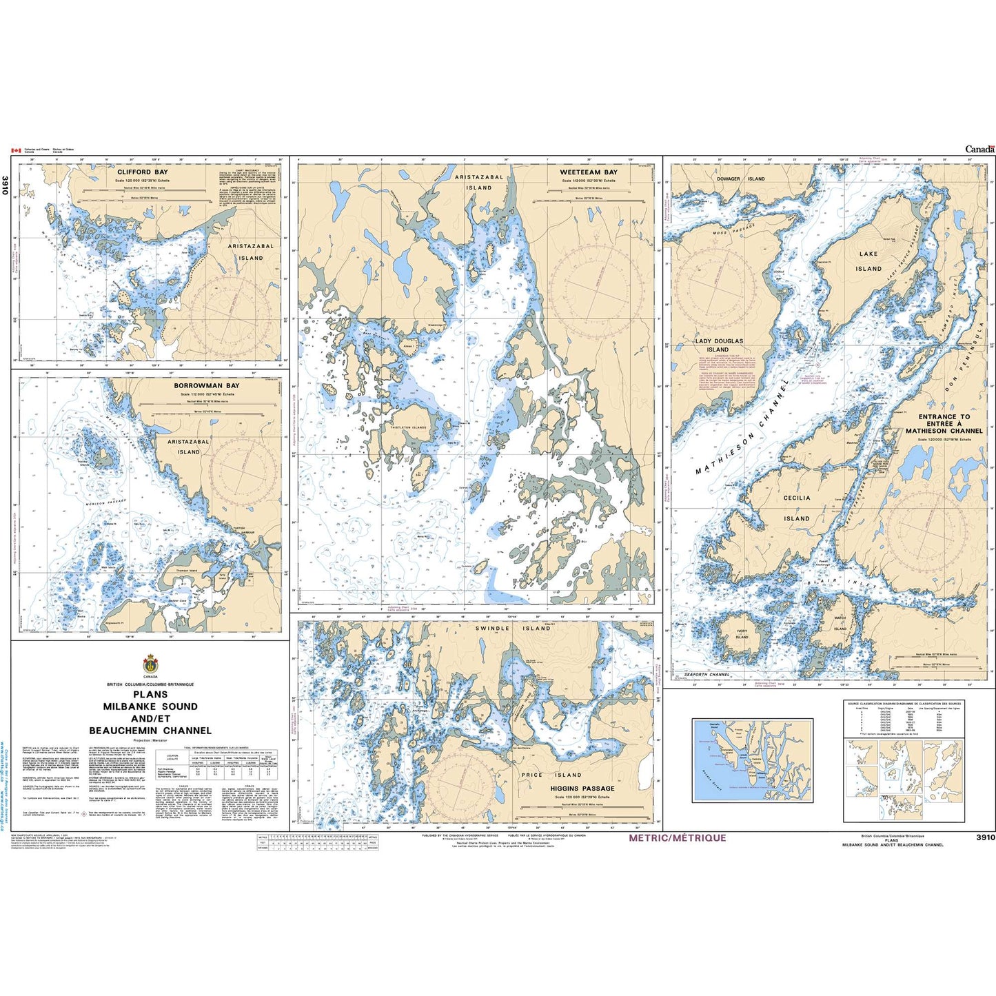 Paradise Clay CAN3910 CHS Chart Plans - Milbanke Sound and/et Beauchemin Channel