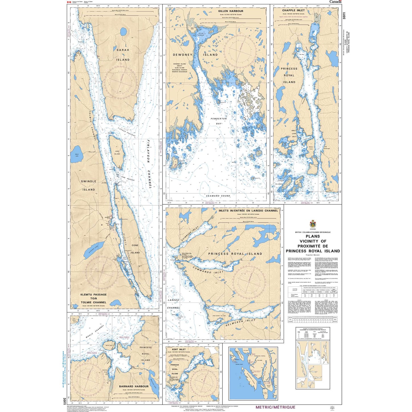 Paradise Clay CAN3911 CHS Chart Plans Vicinity of/Proximité de Princess Royal Island