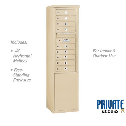 Mailboxes 3911S-09SFP Salsbury 11 Door High Free-Standing 4C Horizontal Mailbox with 9 Doors in Sandstone with Private Sccess