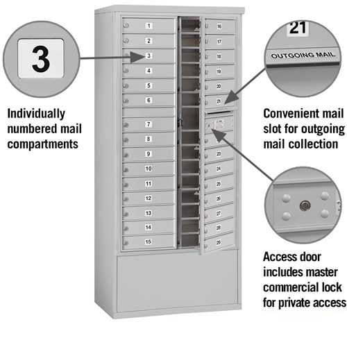 Mailboxes 3916D-29AFP Salsbury Maximum Height Free-Standing 4C Horizontal Mailbox with 29 Doors in Aluminum with Private Access