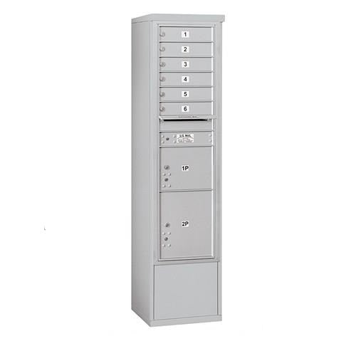 Mailboxes 3916S-06AFP Salsbury Maximum Height Free-Standing 4C Horizontal Mailbox with 6 Doors and 2 Parcel Lockers in Aluminum with Private Access