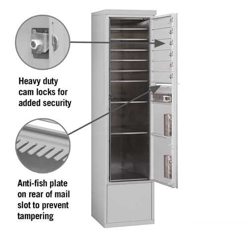 Mailboxes 3916S-06AFP Salsbury Maximum Height Free-Standing 4C Horizontal Mailbox with 6 Doors and 2 Parcel Lockers in Aluminum with Private Access