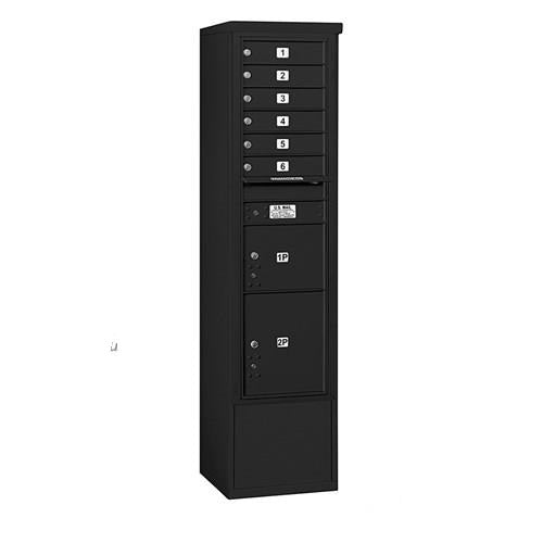 Mailboxes 3916S-06BFP Salsbury Maximum Height Free-Standing 4C Horizontal Mailbox with 6 Doors and 2 Parcel Lockers in Black with Private Access