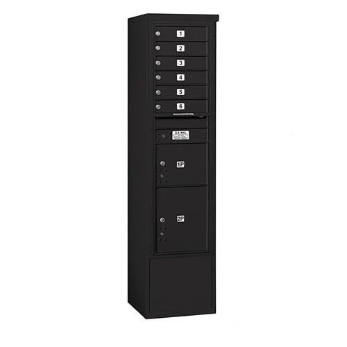 Mailboxes 3916S-06BFU Salsbury Maximum Height Free-Standing 4C Horizontal Mailbox with 6 Doors and 2 Parcel Lockers in Black with USPS Access