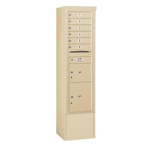 Mailboxes 3916S-06SFU Salsbury Maximum Height Free-Standing 4C Horizontal Mailbox with 6 Doors and 2 Parcel Lockers in Sandstone with USPS Access