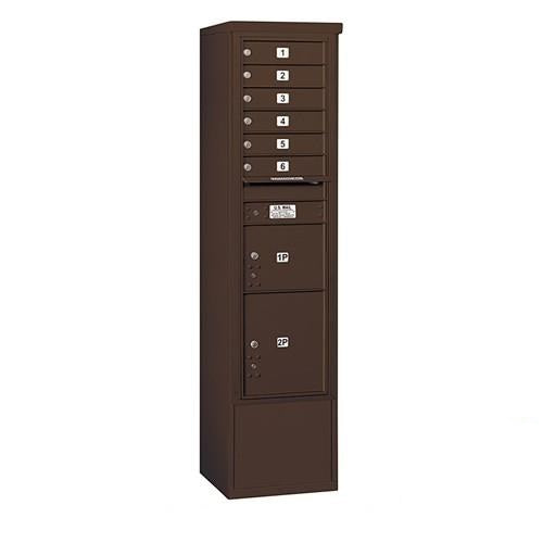 Mailboxes 3916S-06ZFP Salsbury Maximum Height Free-Standing 4C Horizontal Mailbox with 6 Doors and 2 Parcel Lockers in Bronze with Private Access