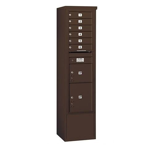 Mailboxes 3916S-06ZFU Salsbury Maximum Height Free-Standing 4C Horizontal Mailbox with 6 Doors and 2 Parcel Lockers in Bronze with USPS Access