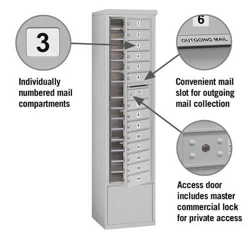 Mailboxes 3916S-14AFP Salsbury Maximum Height Free-Standing 4C Horizontal Mailbox with 14 Doors in Aluminum with Private Access