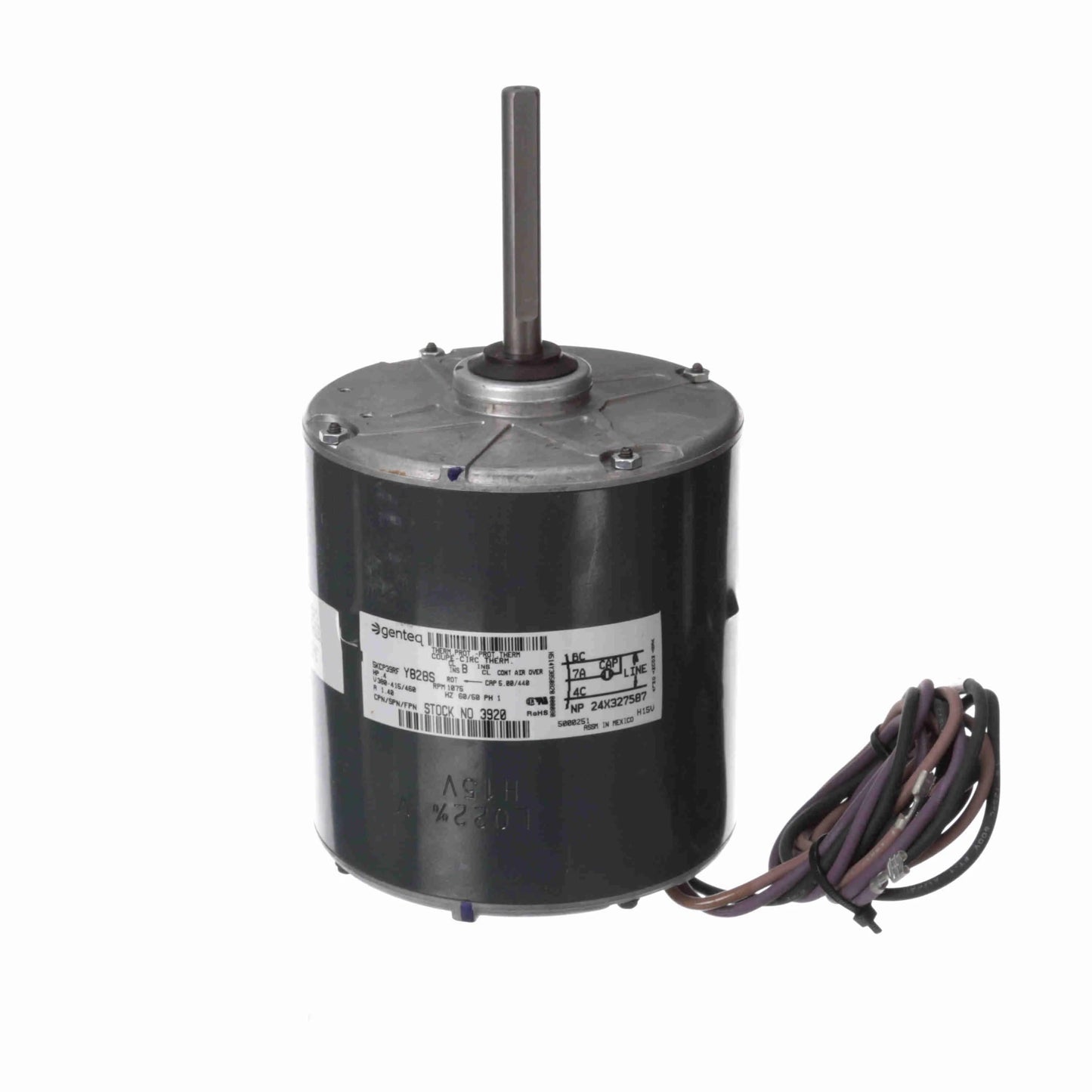 Genteq OEM Replacement Motor, .4 HP, 1 Ph, 60 Hz, 380-415/460 V, 1075 RPM, 1 Speed, 48 Frame, TEAO - 3920