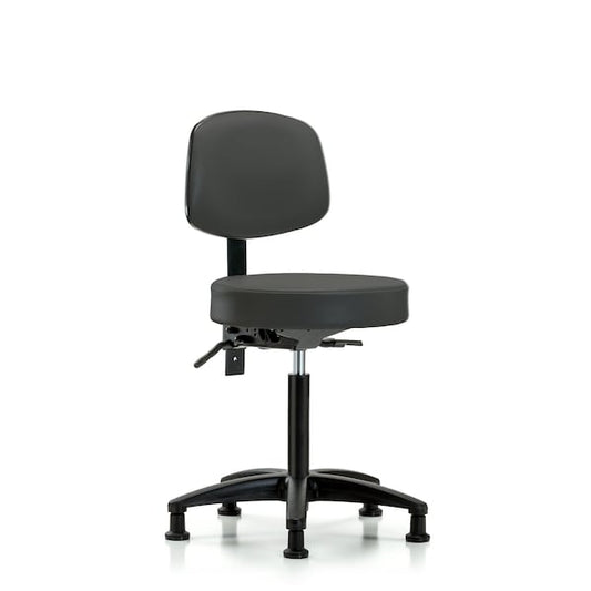 Blue Ridge Ergonomics VMBST-RG-T1-NF-RG-8605 Rutledge Vinyl Stool with Back - Medium Bench Height with Seat Tilt & Stationary Glides in Charcoal Trailblazer™ Vinyl