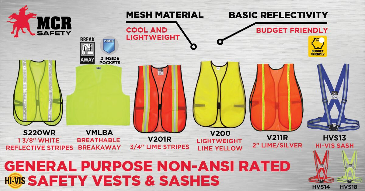 MCR Safety V211R Orange Mesh Safety Vest ¾ Inch Lime Reflective Stripes Light Weight Polyester Mesh Fabric General Purpose, Non-ANSI Rated (1 EA)