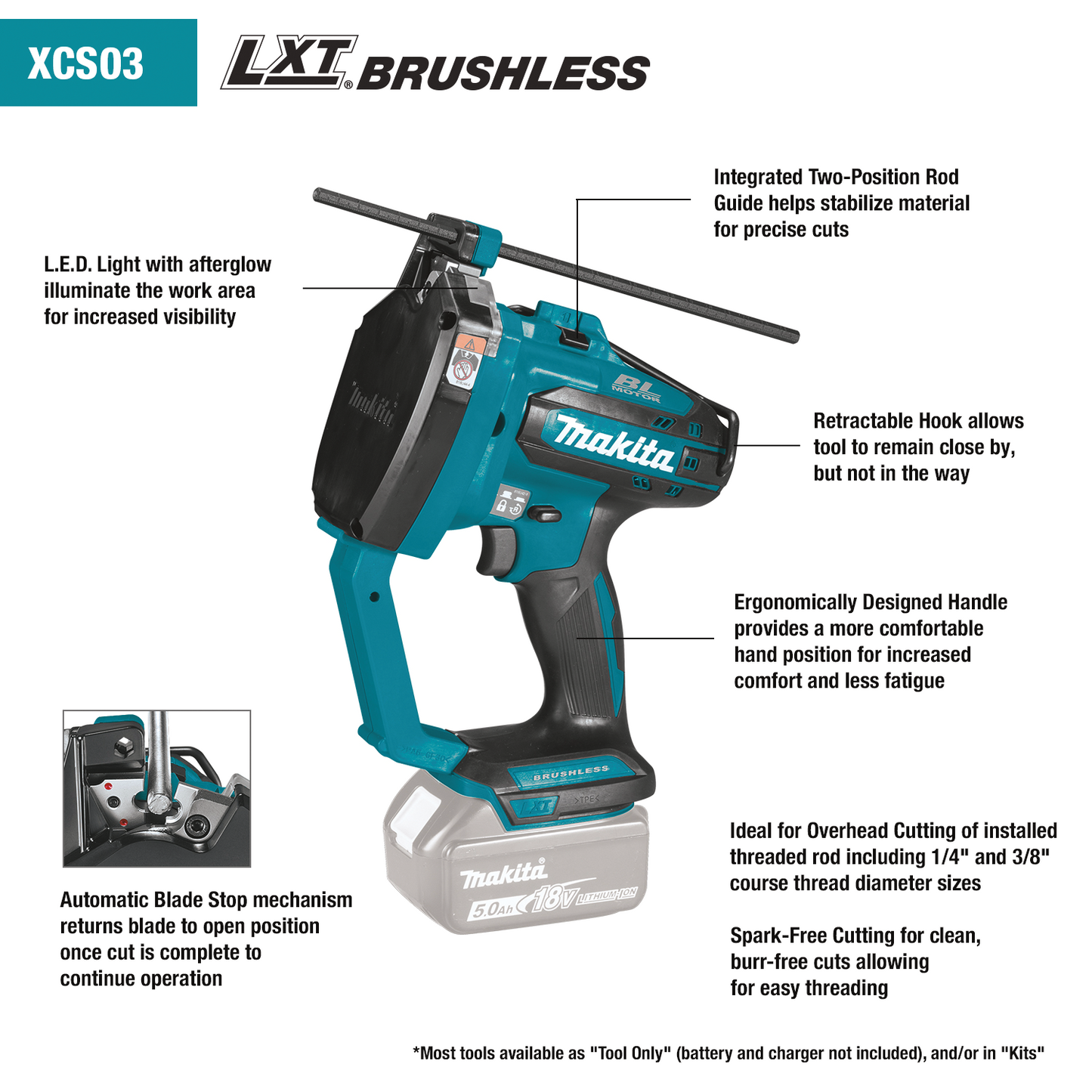 Makita XCS03Z 18V LXT® Lithium‘Ion Brushless Cordless Threaded Rod Cutter, Tool Only