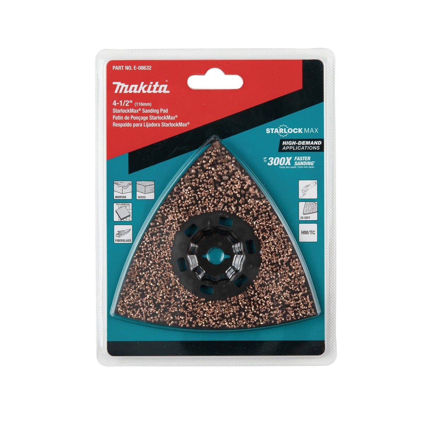 Makita E-08632 StarlockMax® Oscillating Multi‘Tool 4‘1/2" Tungsten Carbide 20 Grit Delta Triangle Sanding Pad