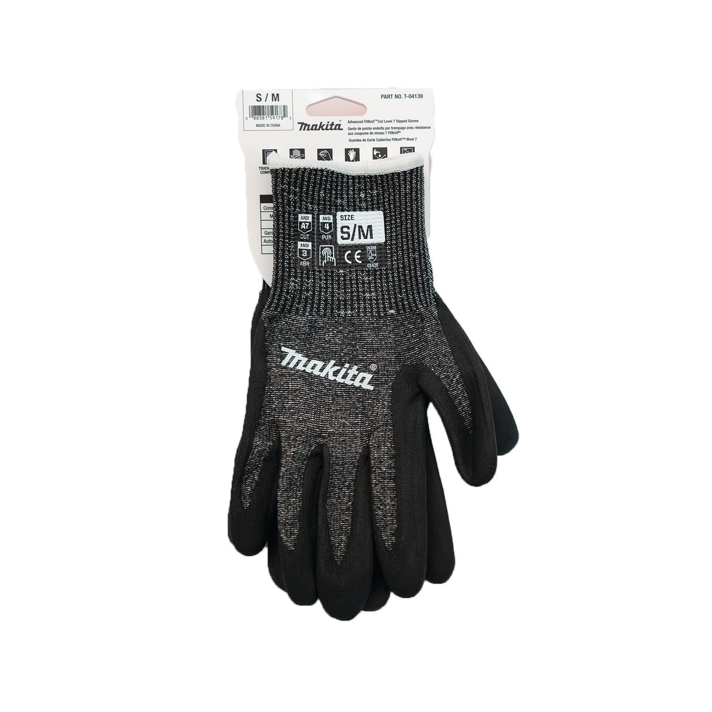 Makita T-04139 Advanced FitKnit, Cut Level 7 Nitrile Coated Dipped Gloves (Small/Medium)