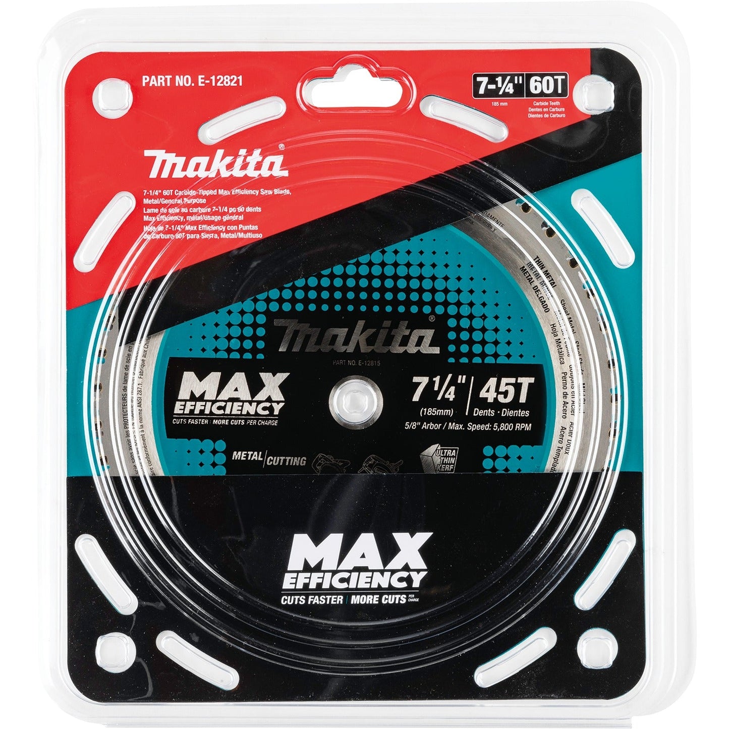 Makita E-12821 7‘1/4" 60T Carbide‘Tipped Max Efficiency Saw Blade, Metal/Stainless Steel