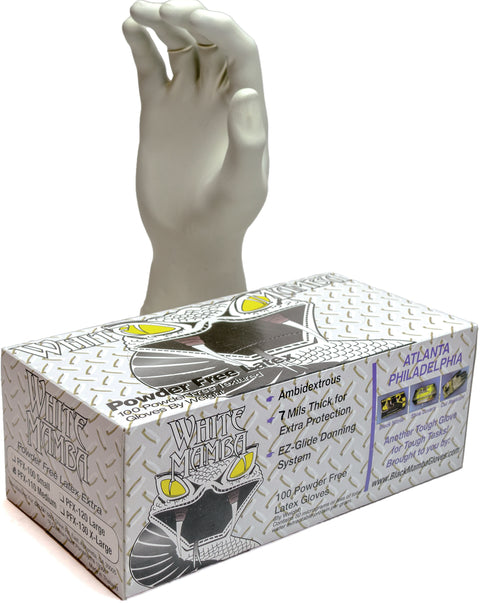 Black Mamba PFX-100 White Mamba 7mil Latex Gloves (100 Per Box), Small