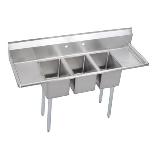 Elkay 3C10X14-2-16X Dependabilt Stainless Steel 66" x 19-13/16" x 43-3/4" 16 Gauge Three Compartment Sink w/ 16" Left and Right Drainboards and Stainless Steel Legs