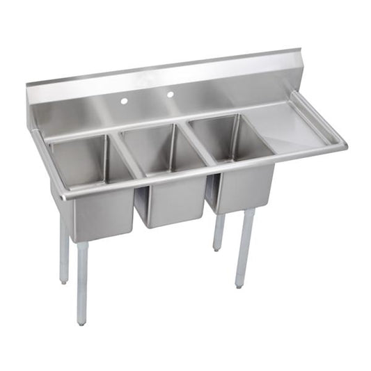 Elkay 3C10X14-R-12X Dependabilt Stainless Steel 48-1/2" x 19-13/16" x 43-3/4" 16 Gauge Three Compartment Sink w/ 12" Right Drainboard and Stainless Steel Legs