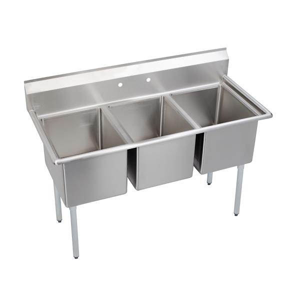 Elkay 14-3C24X24-0X Dependabilt Stainless Steel 81" x 29-13/16" x 43-3/4" 16 Gauge Three Compartment Sink with Stainless Steel Legs