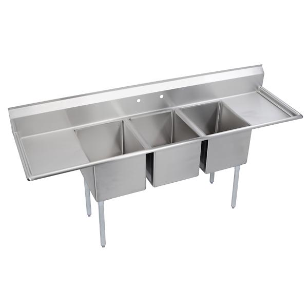 Elkay 3C18X24-2-18X Dependabilt Stainless Steel 94" x 29-13/16" x 44-3/4" 16 Gauge Three Compartment Sink w/ 18" Left and Right Drainboards and Stainless Steel Legs