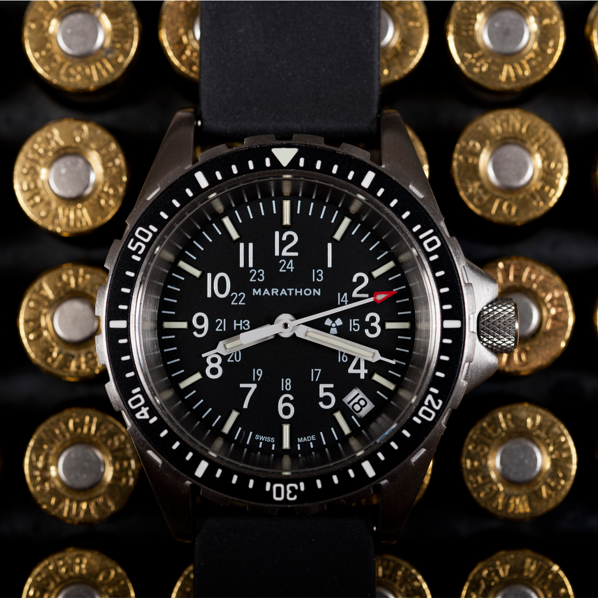 Marathon WW194027SS-0130 Medium Diver's Quartz (MSAR Quartz) - 36mm with 3 pieces Black Rubber Strap