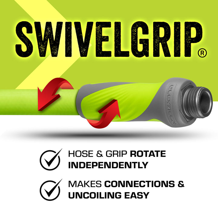 FlexZilla HFZG525YWS SwivelGrip® Garden Hose, 5/8" x 25', 3/4" - 11 1/2 GHT Fittings