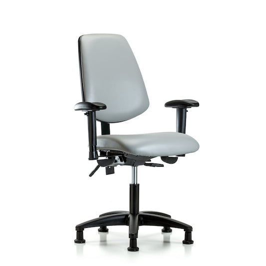 Blue Ridge Ergonomics VDHCH-MB-RG-T0-A1-RG-8567 Rutledge Vinyl Chair - Desk Height with Medium Back, Adjustable Arms, & Stationary Glides in Dove Trailblazer™ Vinyl