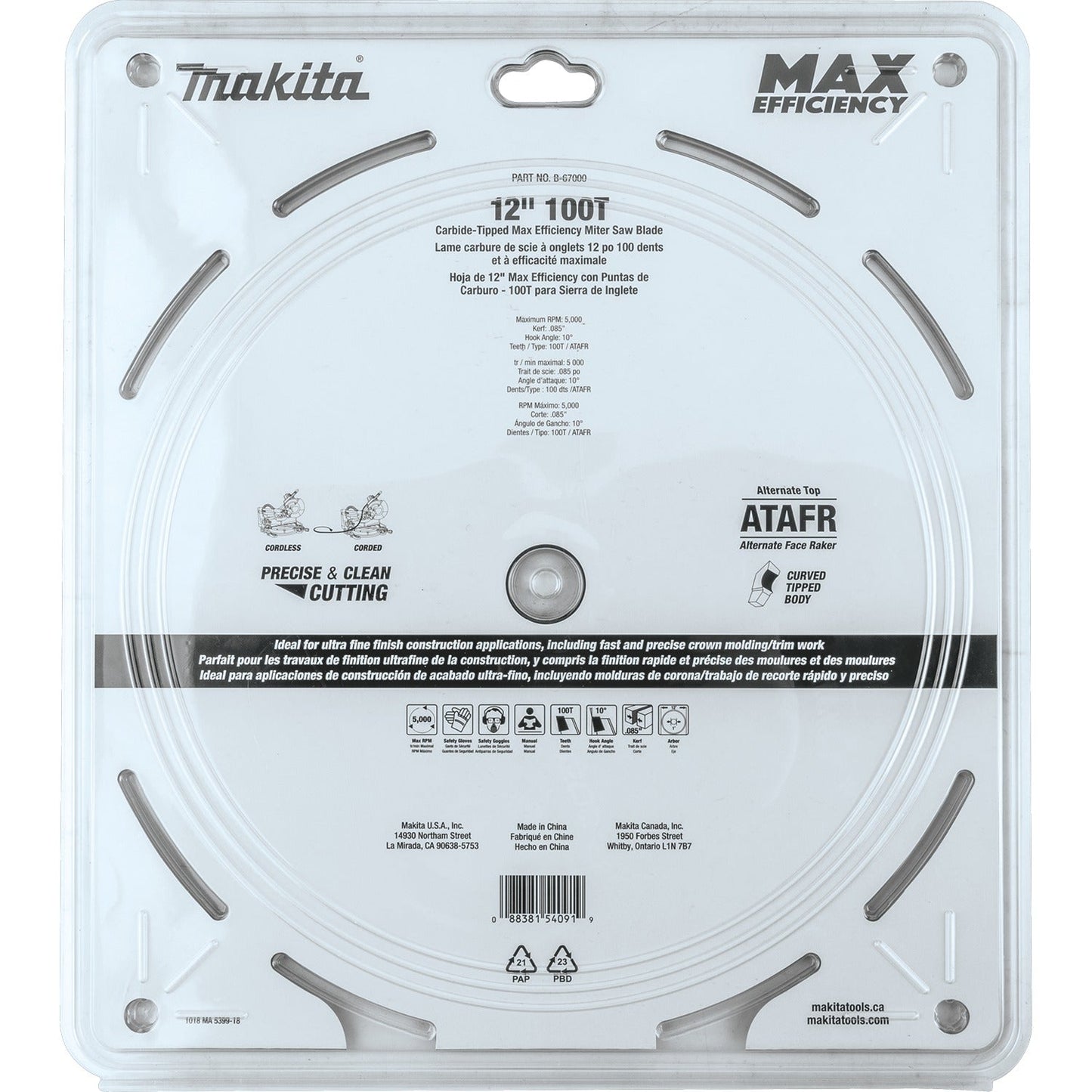 Makita B-67000 12" 100T Carbide‘Tipped Max Efficiency Miter Saw Blade