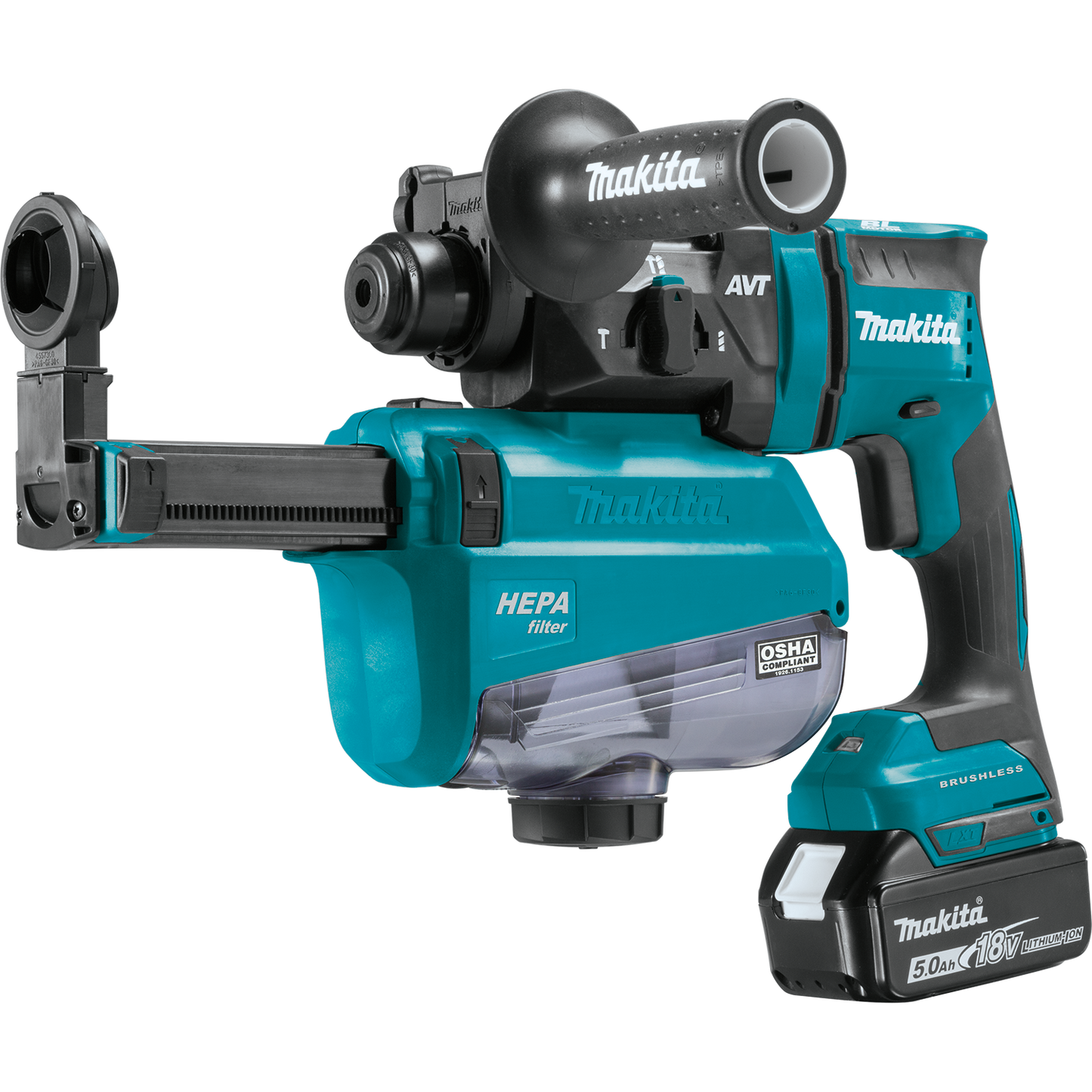 Makita XRH12TW 18V LXT® Lithium‘Ion Brushless Cordless 11/16" SDS‘PLUS AVT® Rotary Hammer Kit, w/ HEPA Dust Extractor, AWS® Capable (5.0Ah)