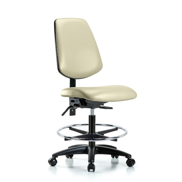 Blue Ridge Ergonomics VMBCH-MB-RG-T0-A0-CF-RC-8501 Rutledge Vinyl Chair - Medium Bench Height with Medium Back, Chrome Foot Ring, & Casters in Adobe White Trailblazer™ Vinyl