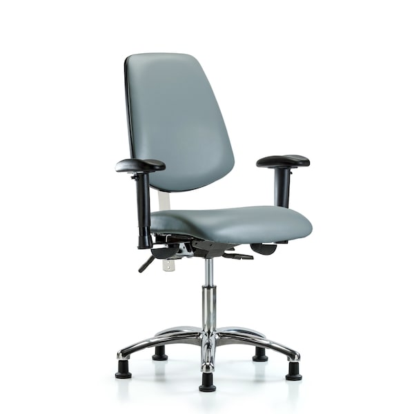 Blue Ridge Ergonomics NCR-VDHCH-MB-CR-T0-A1-RG-8822 Class 100 Vinyl Clean Room Chair - Desk Height with Medium Back, Adjustable Arms, & Stationary Glides in Storm Supernova™ Vinyl