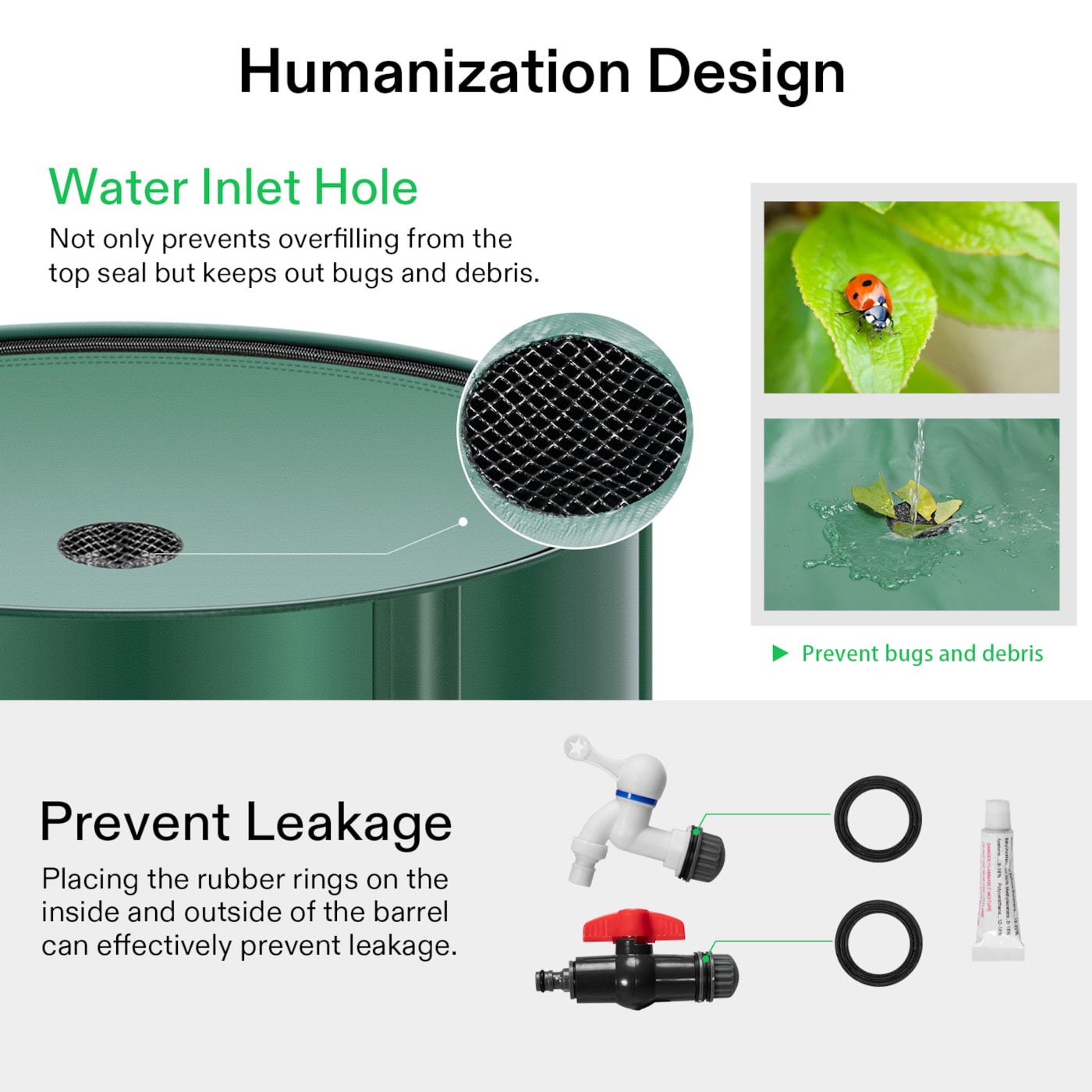 Vivosun Collapsible Rain Barrel, 100 Gallon, Green