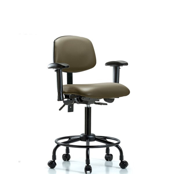 Blue Ridge Ergonomics VMBCH-RT-T1-A1-RC-8809 Rutledge Vinyl Chair - Medium Bench Height with Round Tube Base, Seat Tilt, Adjustable Arms, & Casters in Taupe Supernova™ Vinyl