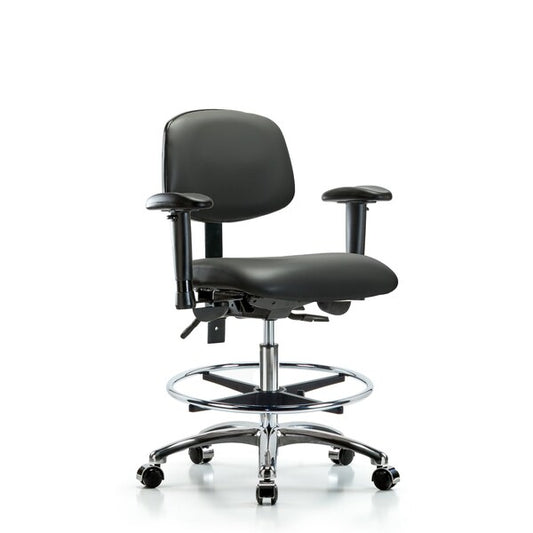 Blue Ridge Ergonomics VMBCH-CR-T0-A1-CF-CC-8823 Rutledge Vinyl Chair Chrome - Medium Bench Height with Adjustable Arms, Chrome Foot Ring, & Casters in Carbon Supernova™ Vinyl