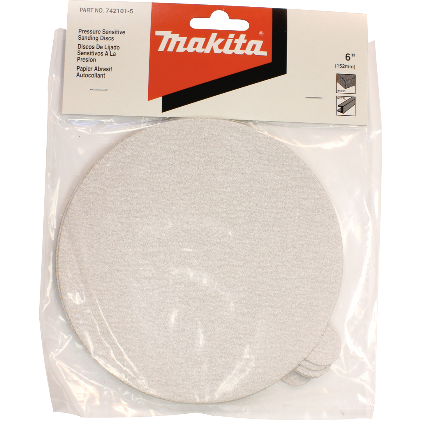 Makita 742101-5 6" Round Abrasive Disc, Pressure Sensitive Adhesive (PSA), 120 Grit, 10/pk