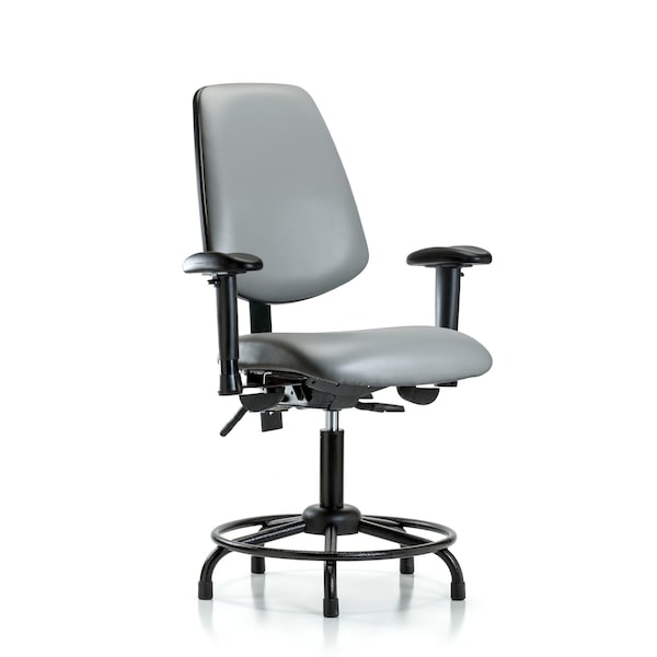 Blue Ridge Ergonomics VDHCH-MB-RT-T0-A1-RG-8840 Rutledge Vinyl Chair - Desk Height with Round Tube Base, Medium Back, Adjustable Arms, & Stationary Glides in Sterling Supernova™ Vinyl