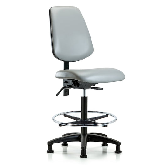 Blue Ridge Ergonomics VHBCH-MB-RG-T1-A0-CF-RG-8567 Rutledge Vinyl Chair - High Bench Height with Medium Back, Seat Tilt, Chrome Foot Ring, & Stationary Glides in Dove Trailblazer™ Vinyl