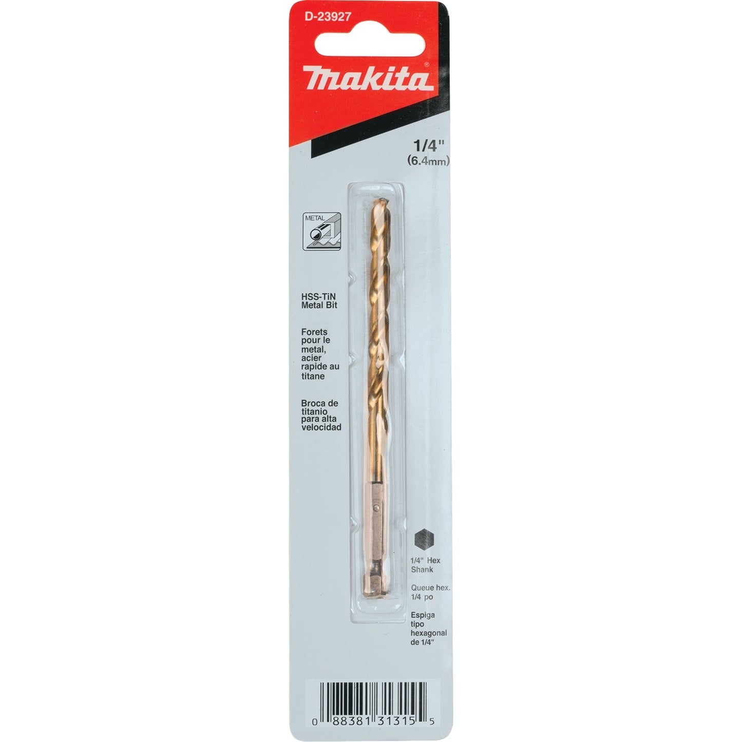 Makita D-23927 1/4" Titanium Coated Drill Bit, 1/4" Hex Shank