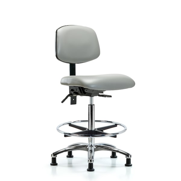 Blue Ridge Ergonomics VHBCH-CR-T0-A0-CF-RG-8567 Rutledge Vinyl Chair Chrome - High Bench Height with Chrome Foot Ring & Stationary Glides in Dove Trailblazer™ Vinyl