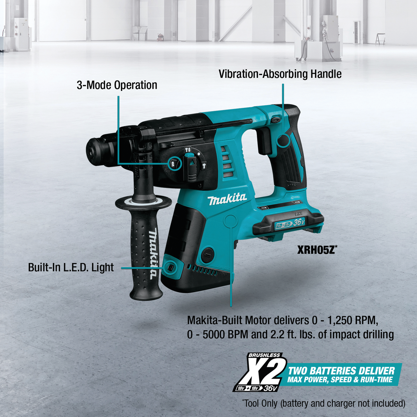 Makita XRH05Z 36V (18V X2) LXT® 1" SDS‘PLUS Rotary Hammer, Tool Only