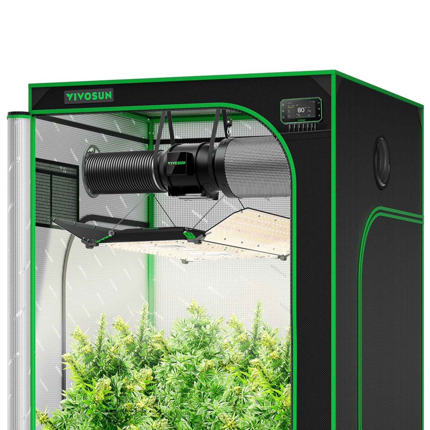 Vivosun Smart Grow Tent Kit GIY-SGS-44 4x4, 4-Plant Complete System, with WiFi E42A+ Controller, 400W AeroLight Wing LED Grow Light, 6-inch AeroZesh G6 Ventilation Combo