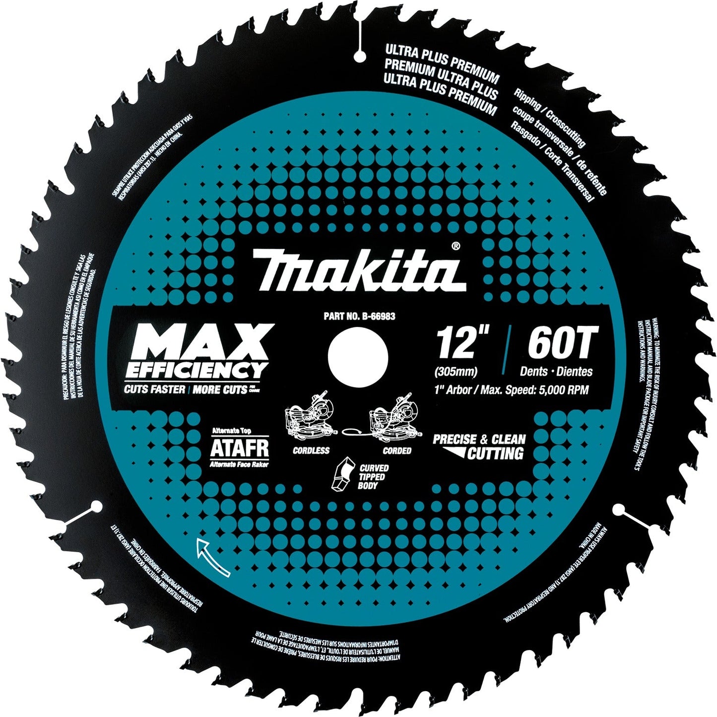 Makita B-66983 12" 60T Carbide‘Tipped Max Efficiency Miter Saw Blade