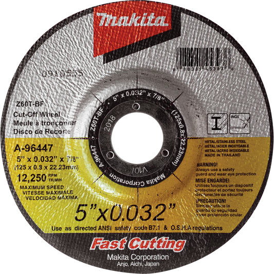 Makita A-96447 5" x .032" x 7/8" Depressed Center Ultra Thin Cut‘Off Wheel, Stainless