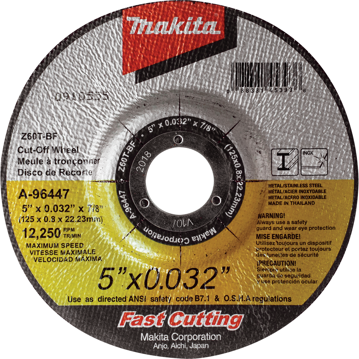 Makita A-96447-25 5" x .032" x 7/8" Depressed Center Ultra Thin Cut‘Off Wheel, Stainless, 25/pk