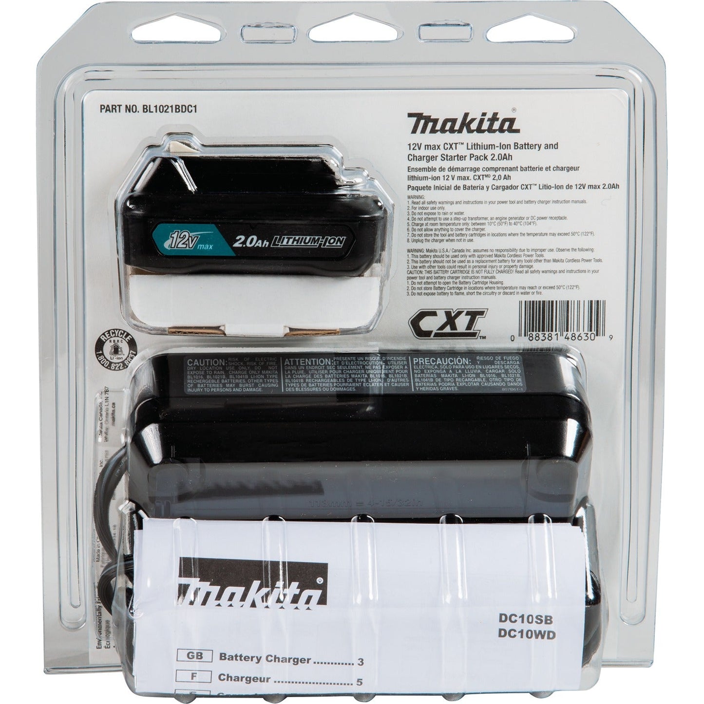 Makita BL1021BDC1 12V max CXT® Lithium‘Ion Battery and Charger Starter Pack (2.0Ah)